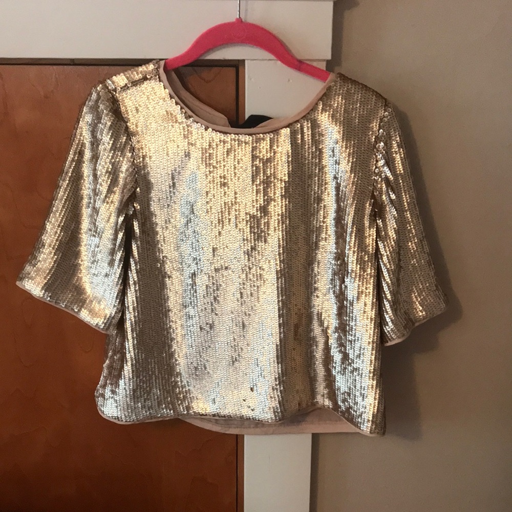 J Crew rose gold tie back sequin top